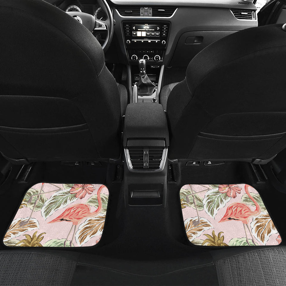 Pink Flamingo Birds Pineapples Hibiscus Flower Pattern Front And Back Car Mats