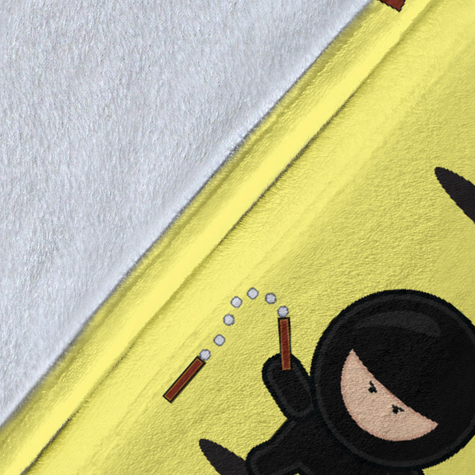 Cute Ninja Yellow Background Premium Blanket