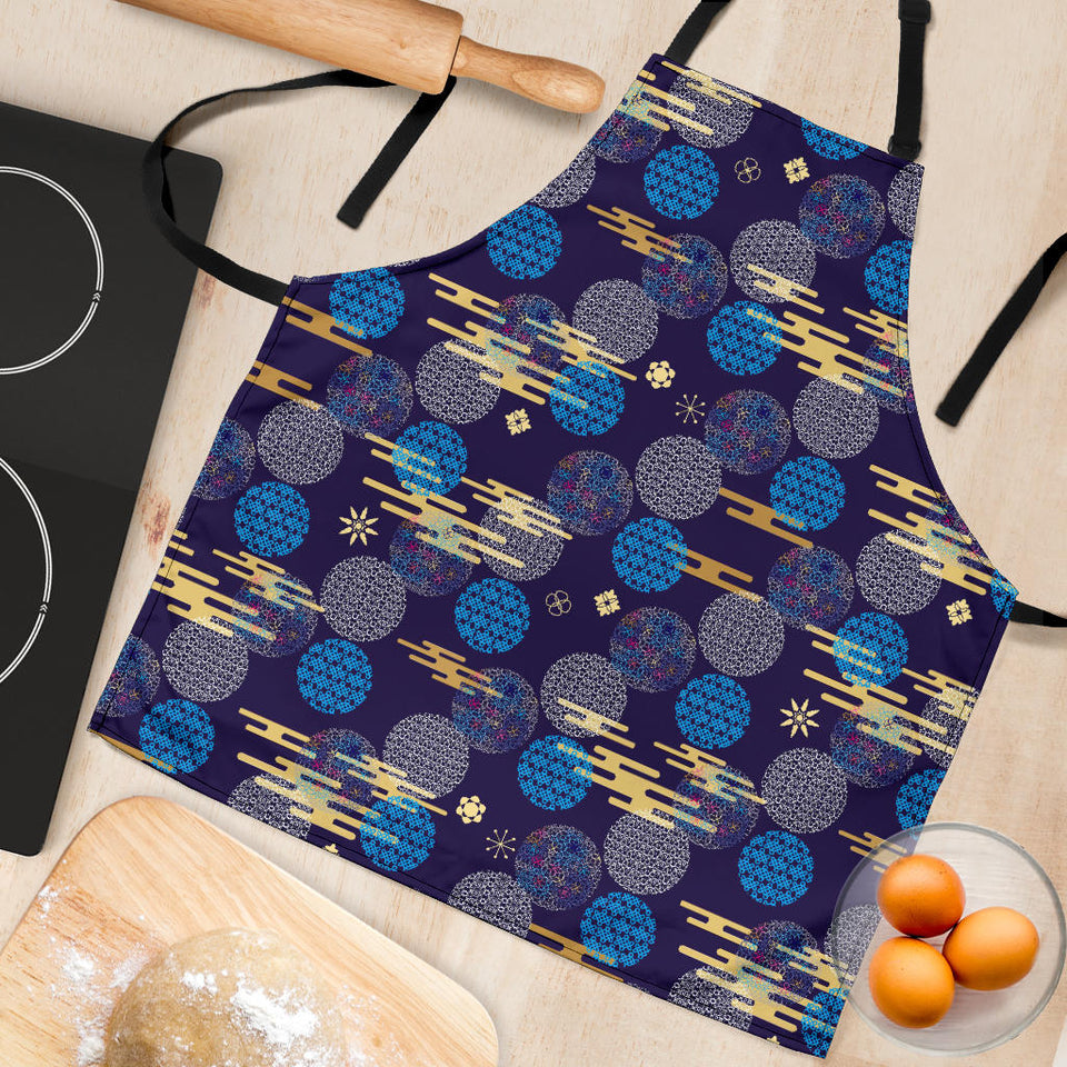 Blue Japanese Pattern Cloud Wave Flower Adjustable Apron