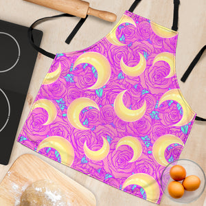 Moon Pink Rose Background Adjustable Apron