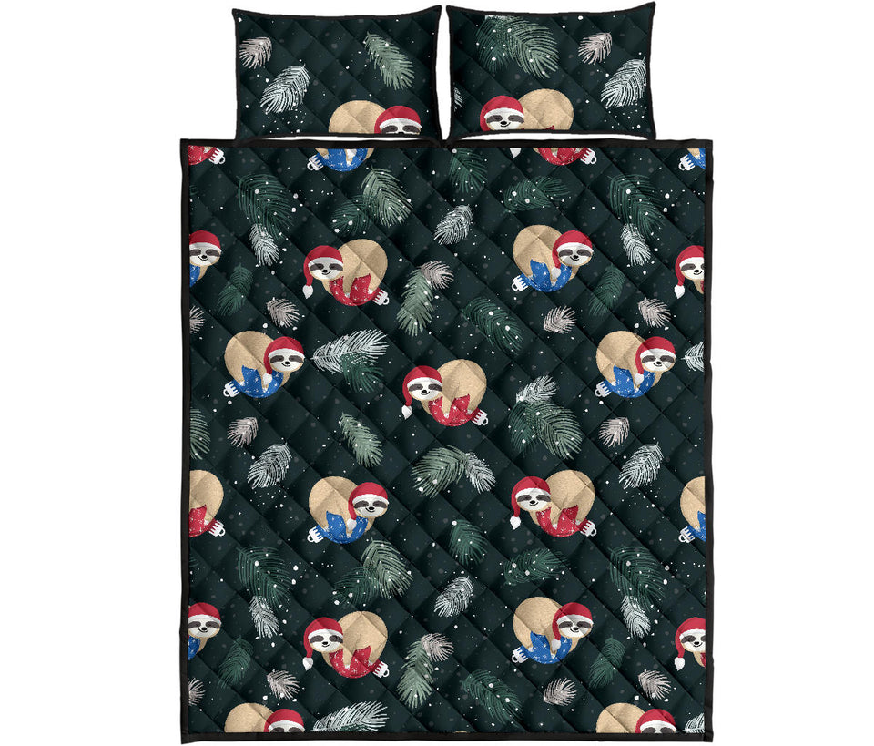 Cute sloths sleeping christmas ball santa hat pattern Quilt Bed Set