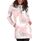Cute Moon Cloud Star Pattern Pink Dot Background Women'S Hoodie Dress