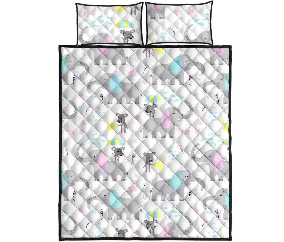 Cute elephant mouse pattern Quilt Bed Set