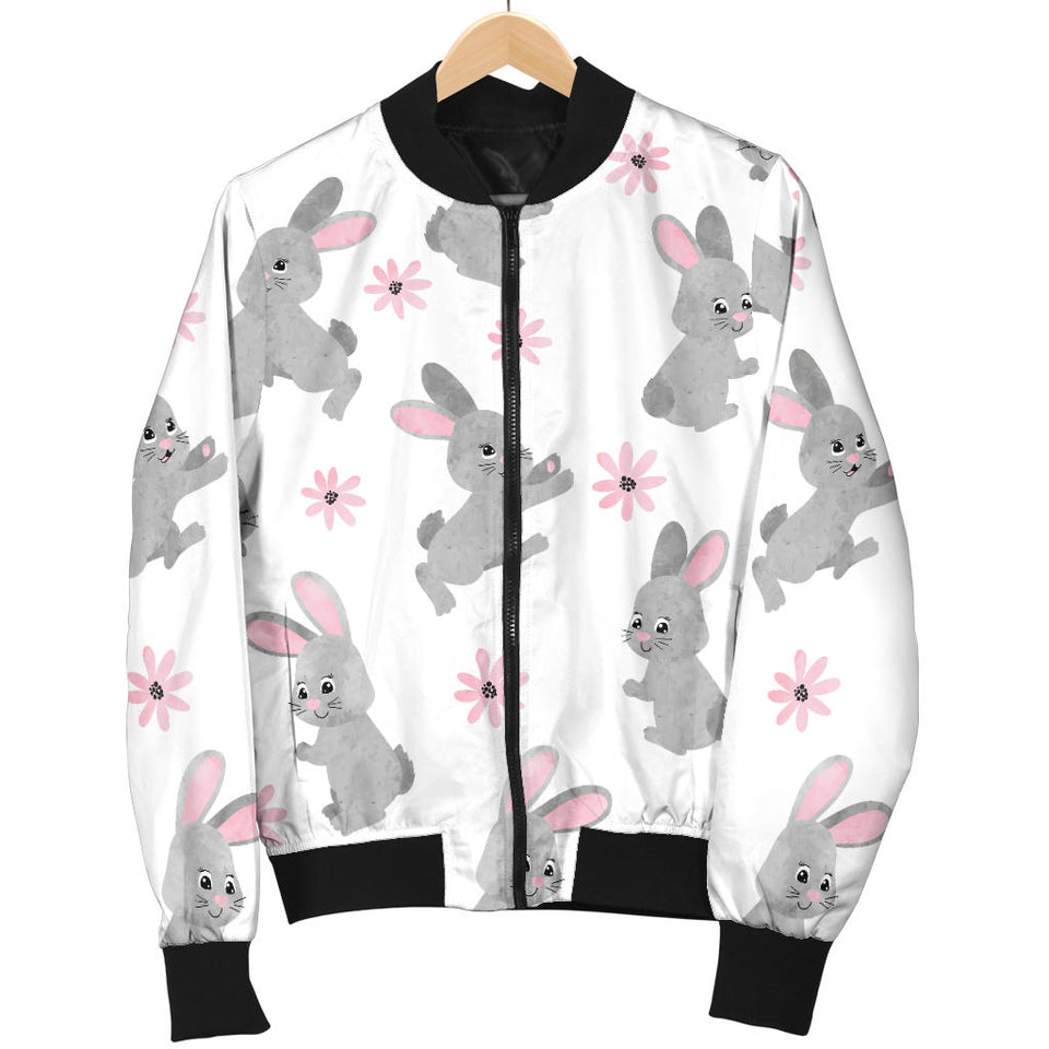 Watercolor Cute Rabbit Pattern Women'S Bomber Jacket