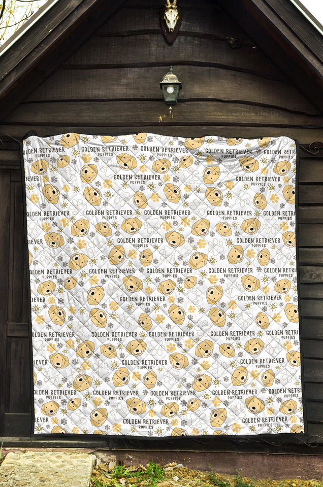 Golden Retriever Pattern Print Design 04 Premium Quilt