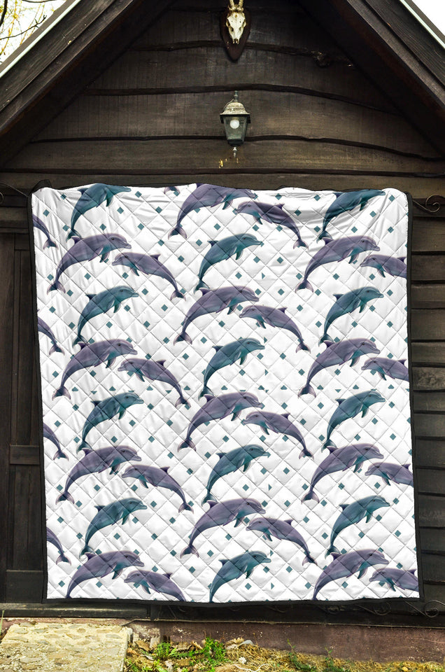 Dolphins Pattern Dotted Background Premium Quilt