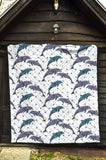Dolphins Pattern Dotted Background Premium Quilt