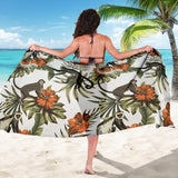 Monkey Red Hibiscus Flower Palm Leaves Floral Pattern Sarong