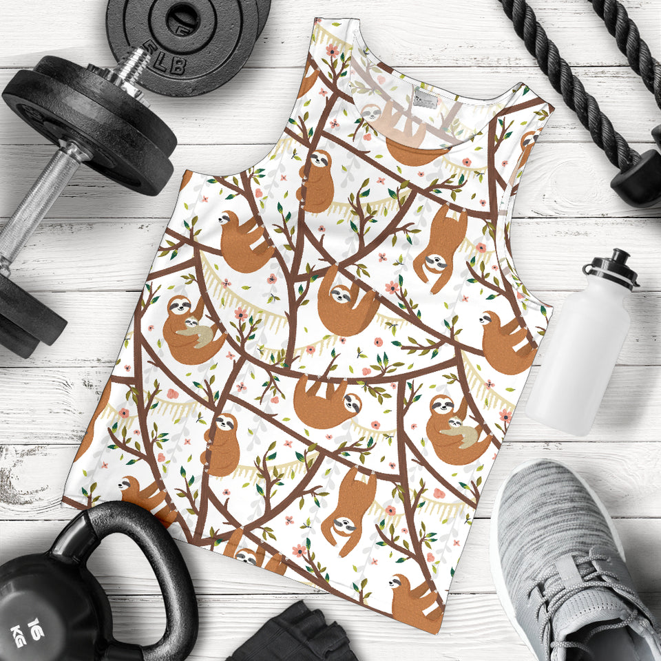 Sloths hanging on the tree pattern Men Tank Top