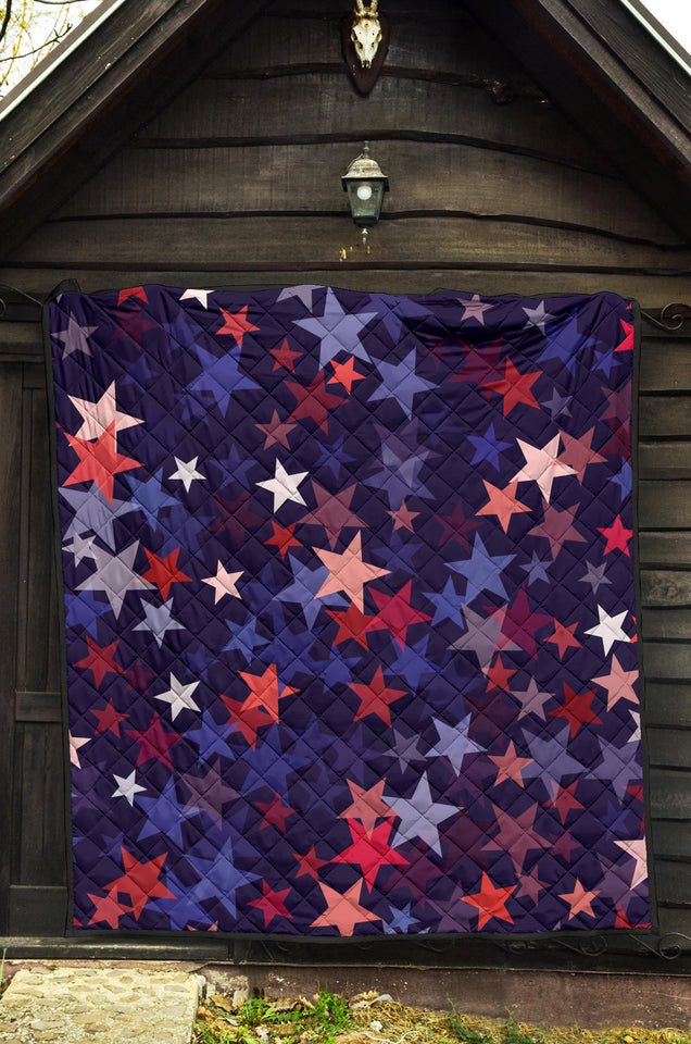 Red Blue Star Pattern Premium Quilt.