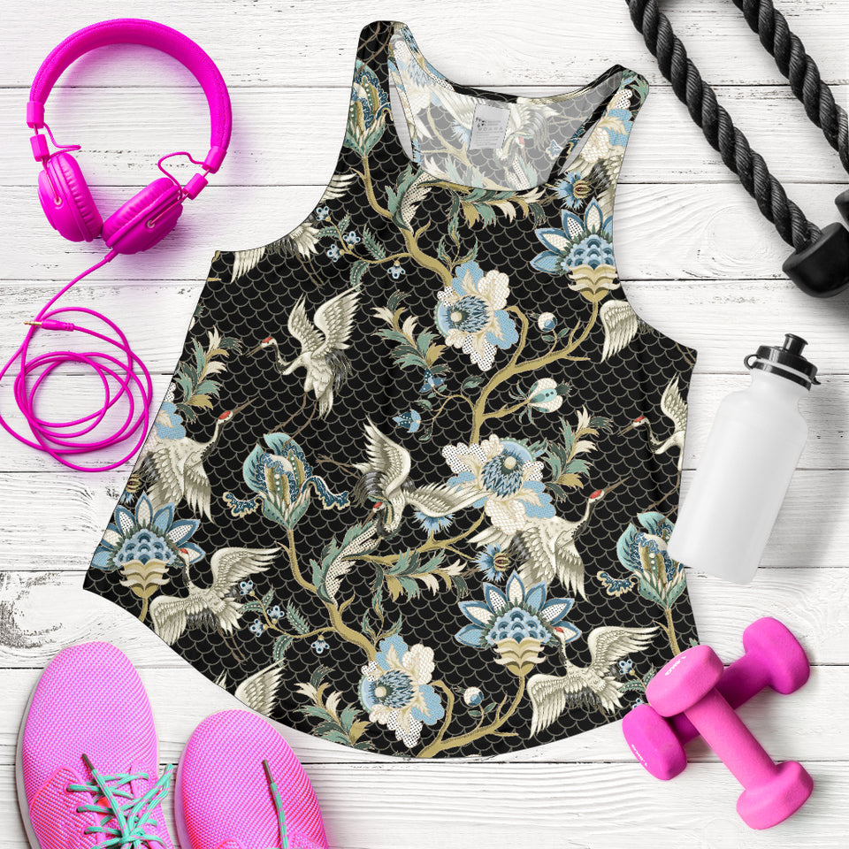 Japanese crane ornament elements Women Racerback Tank Top