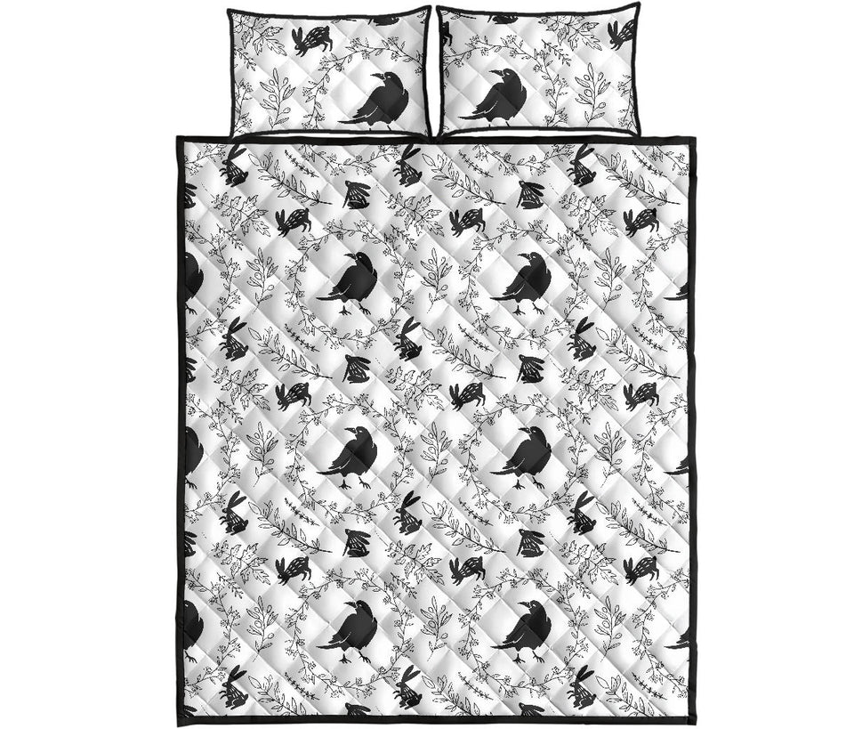 Crows floral wreath rabbit pattern Quilt Bed Set