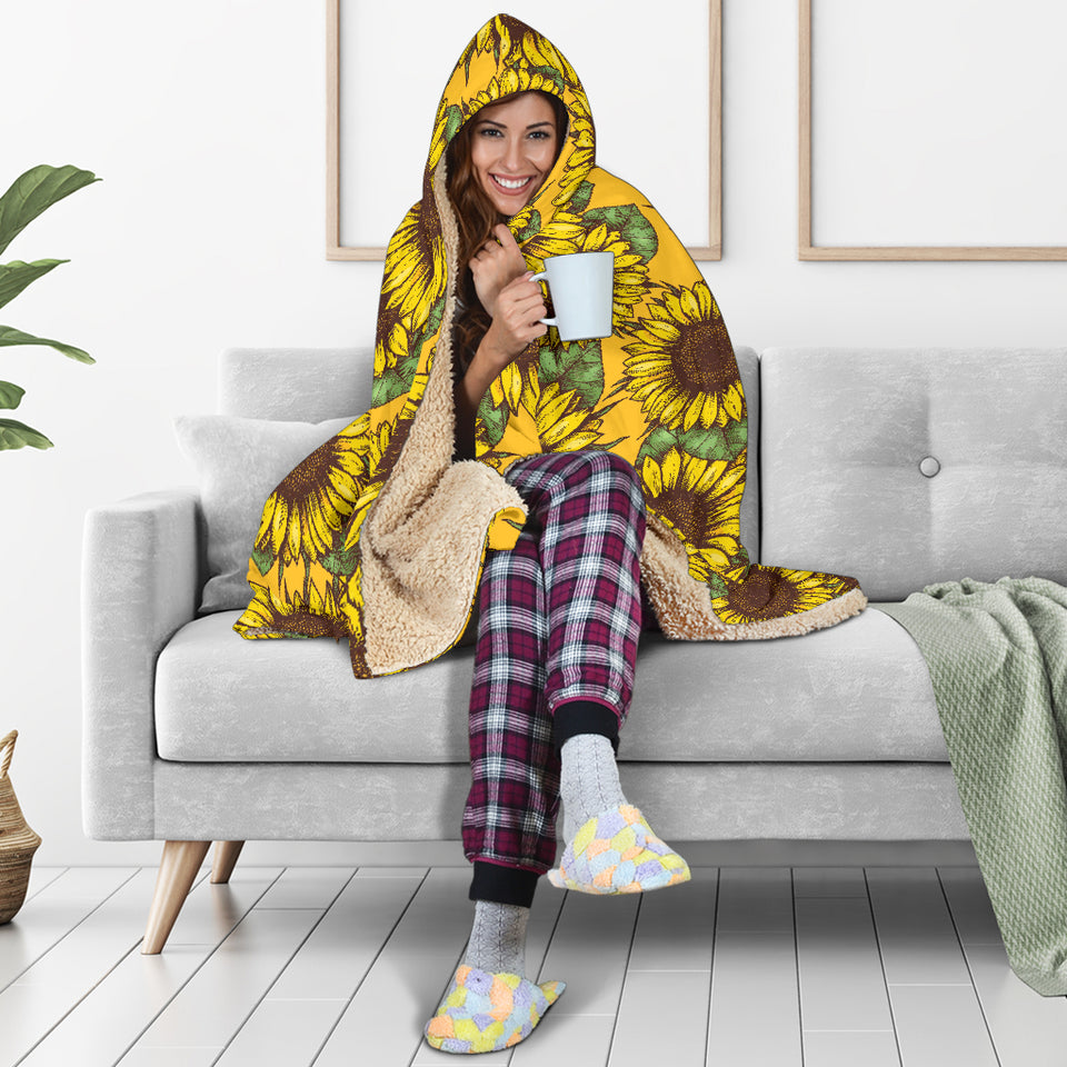 Sunflower Pattern Hooded Blanket