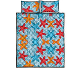 Blue red orange starfish pattern Quilt Bed Set