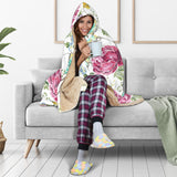 Hand Drawn Butterfly Rose Hooded Blanket