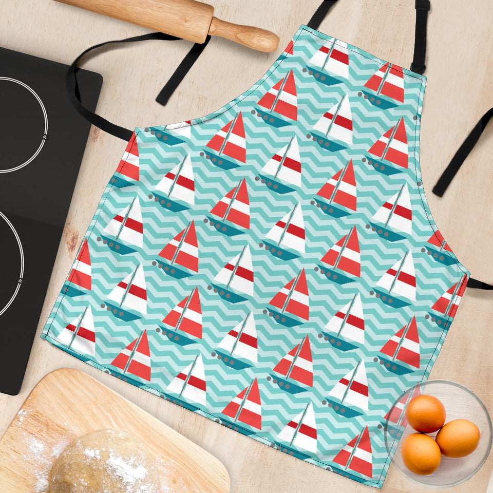 Red White Sailboat Wave Background Adjustable Apron