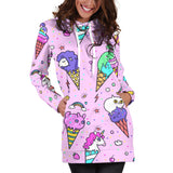 Cute Ice Cream Cone Animal Pattern Women'S Hoodie Dress