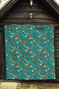 Hedgehog Pattern Print Design 01 Premium Quilt