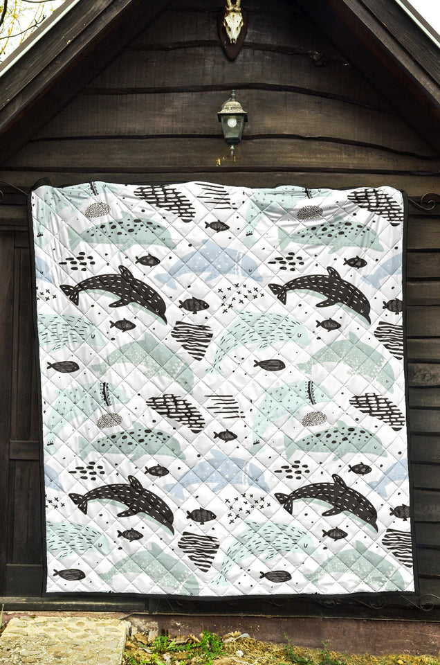 Cute Dolphins Childish Style Pattern Premium Quilt