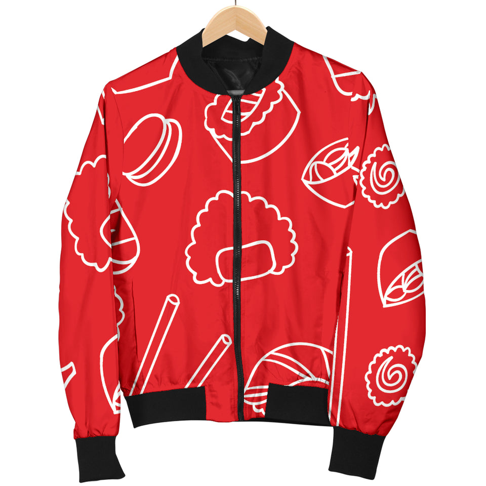 Sushi Pattern Red Background Men'S Bomber Jacket