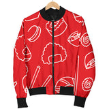 Sushi Pattern Red Background Men'S Bomber Jacket