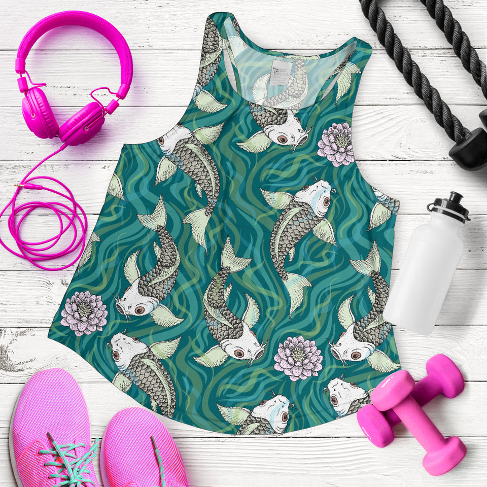 Koi Fish Carp Fish lotus pattern Women Racerback Tank Top