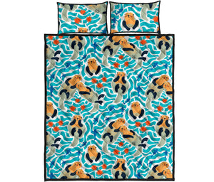 Cute sea otters fishe sea urchin pattern Quilt Bed Set