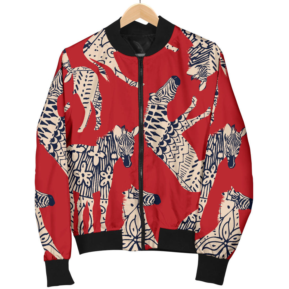 Zebra Abstract Red Background Women'S Bomber Jacket
