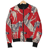 Zebra Abstract Red Background Women'S Bomber Jacket