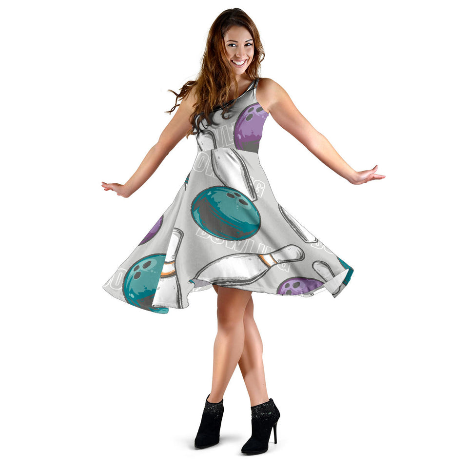 Bowling Ball And Pin Gray Background Sleeveless Midi Dress