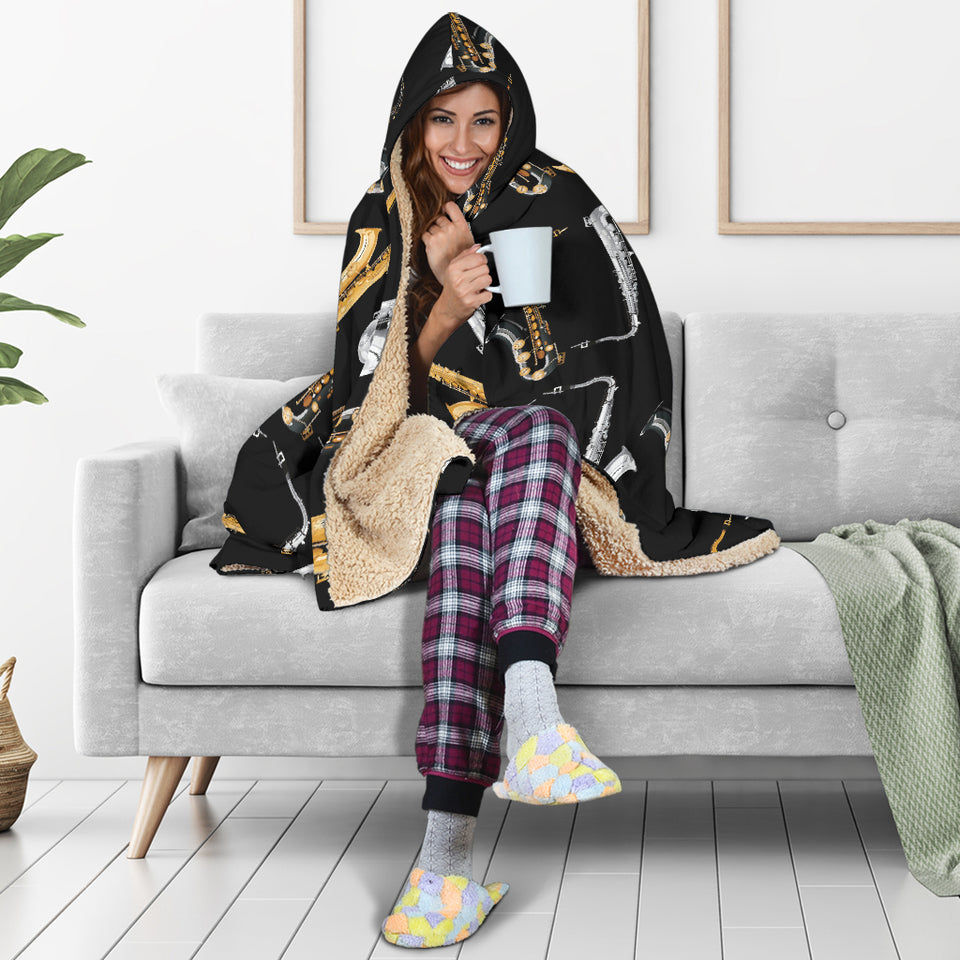 Saxophone Design Pattern Hooded Blanket
