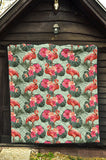 Beautiful Flamingo Tropical Palm Leaves Hibiscus Pateern Background Premium Quilt