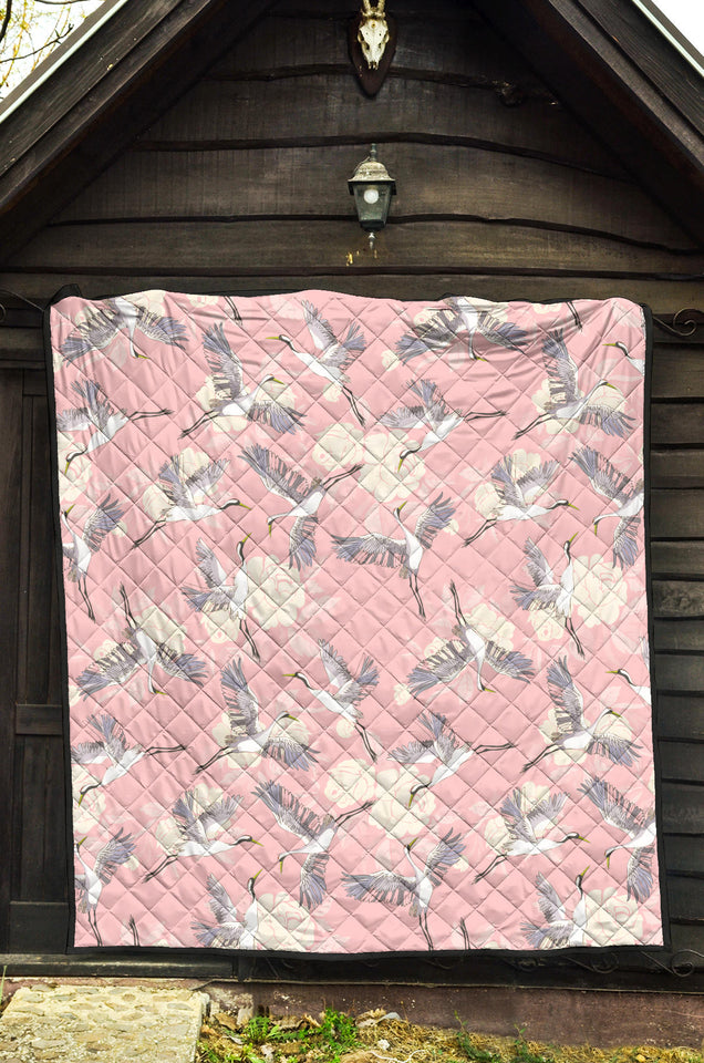 Japanese Crane Rose Pattern Premium Quilt
