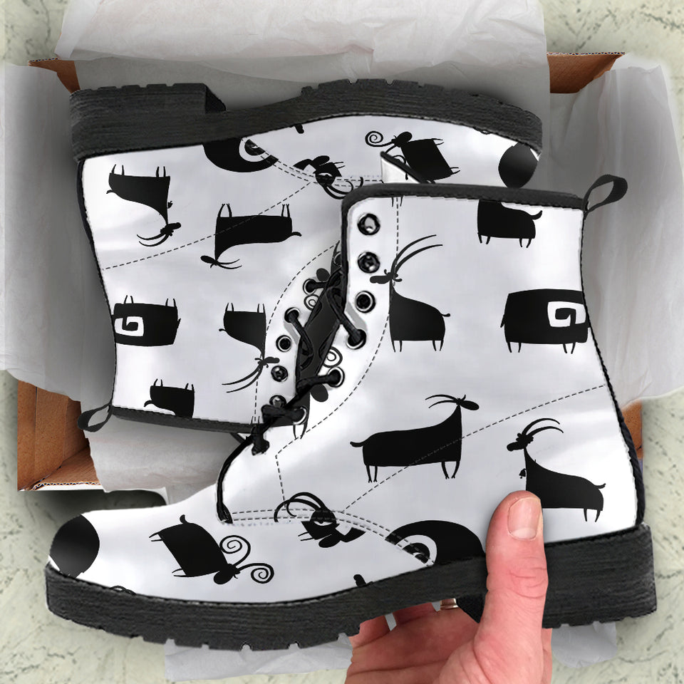 Goat Ram Pattern Leather Boots