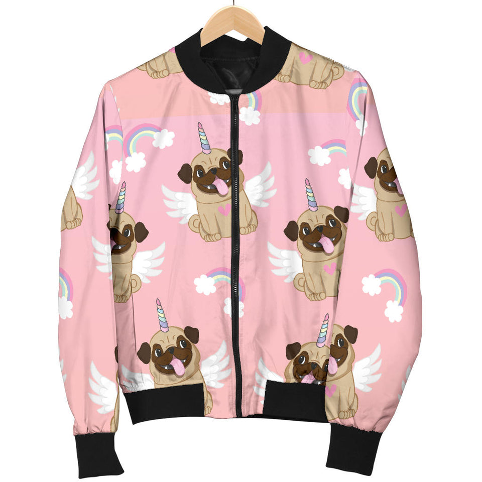 Cute Unicorn Pug Pattern Women'S Bomber Jacket