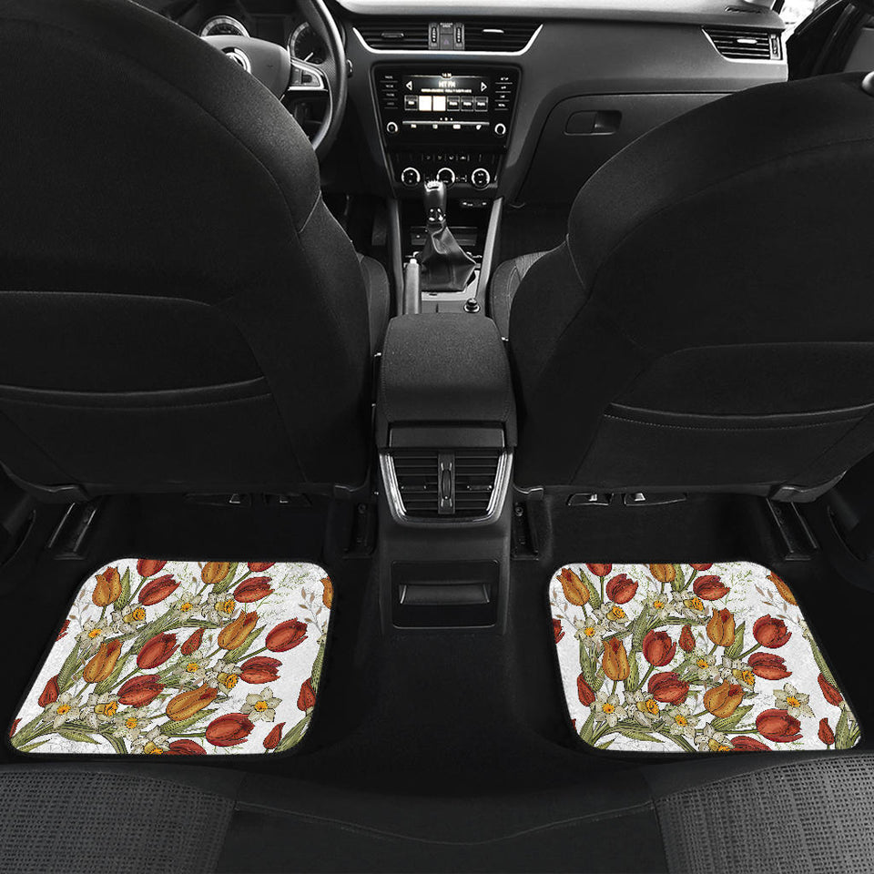 Red Tulips And Daffodils Pattern Front And Back Car Mats