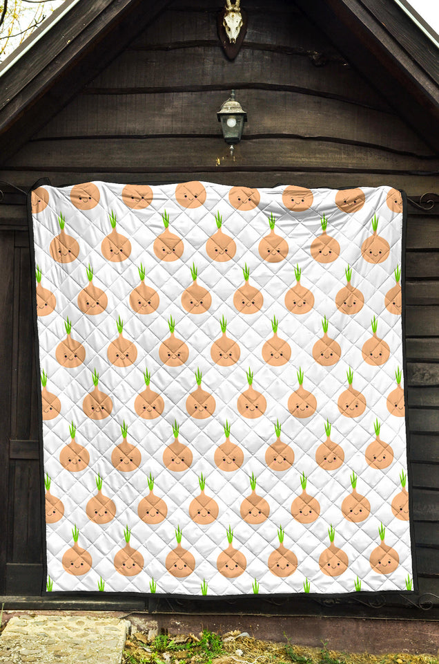 Cute Onions Smiling Faces Premium Quilt