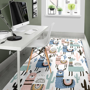 Lama Alpaca Cactus Hand Drawn Pattern Area Rug