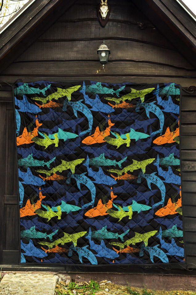 Colorful Shark Premium Quilt