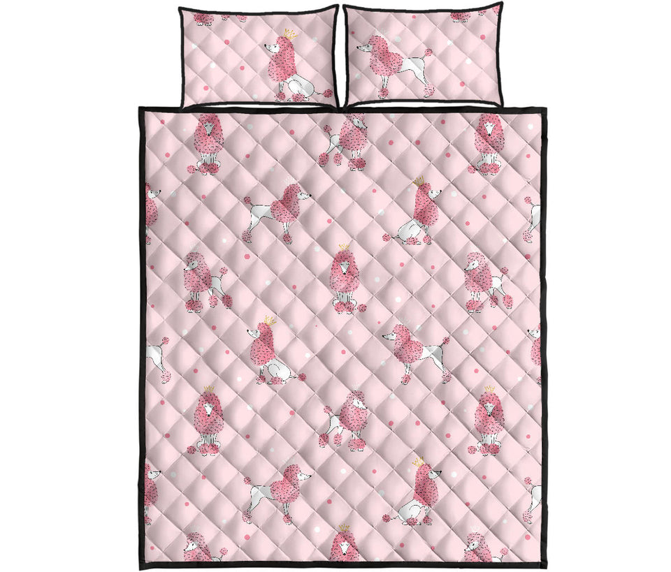 Poodle dog pink color theme Quilt Bed Set