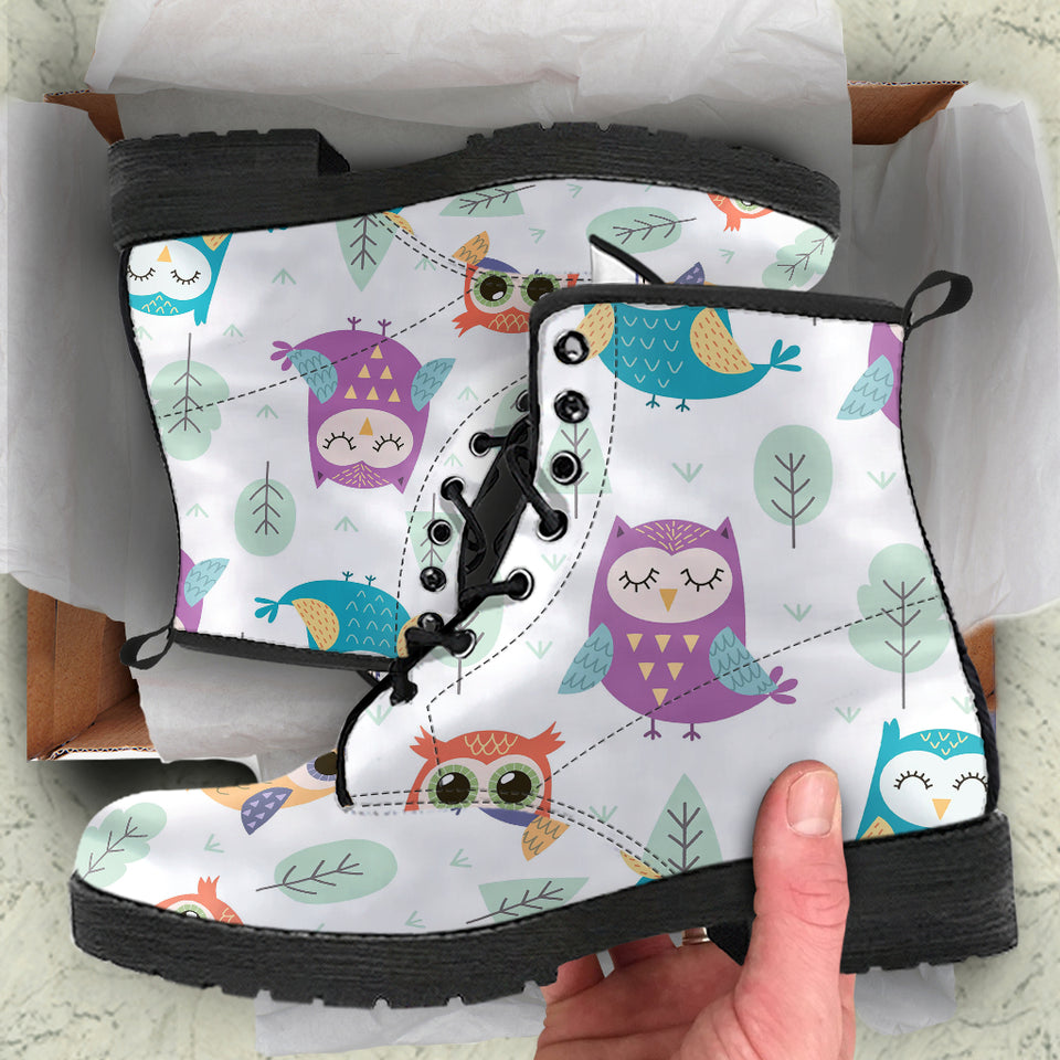 Cute Owl Pattern Leather Boots