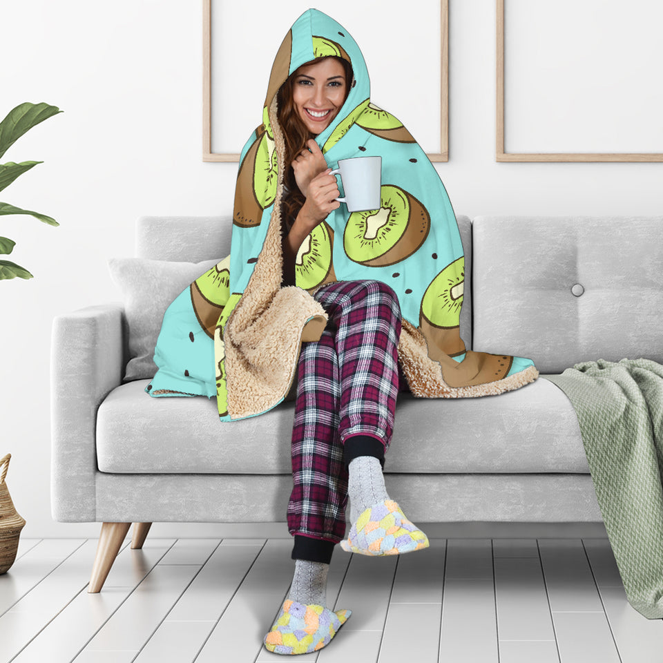 Kiwi Blue Background Hooded Blanket