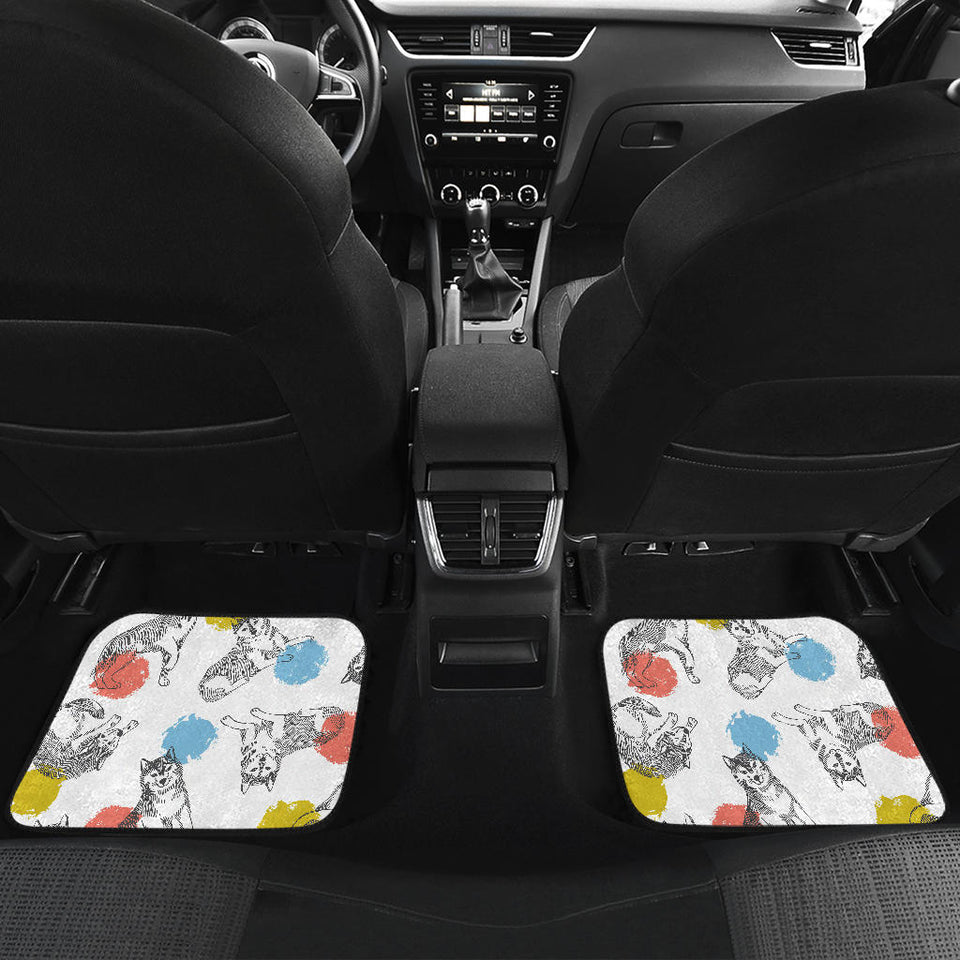 Siberian Husky And Colorful Circle Pattern Front And Back Car Mats