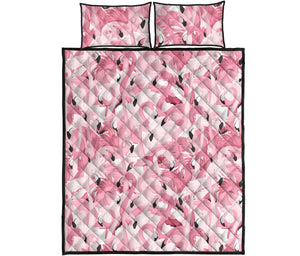 Pink flamingos pattern background Quilt Bed Set