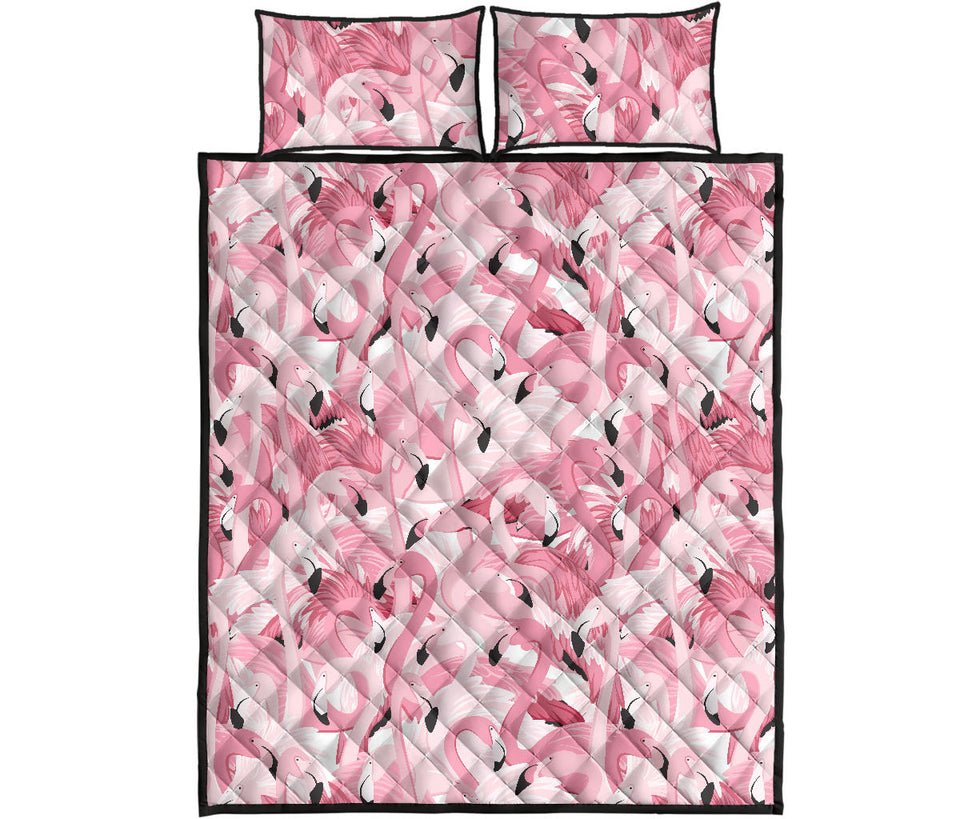 Pink flamingos pattern background Quilt Bed Set