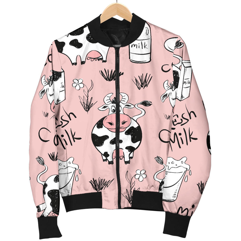 Cows Milk Product Pink Background Women'S Bomber Jacket