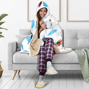 Watercolor Helicopter Cloud Pattern Hooded Blanket
