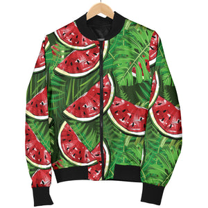 Watermelons Tropical Palm Leaves Pattern Background Men'S Bomber Jacket