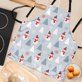 Snowman Christmas  Tree Snow Gray Background Adjustable Apron