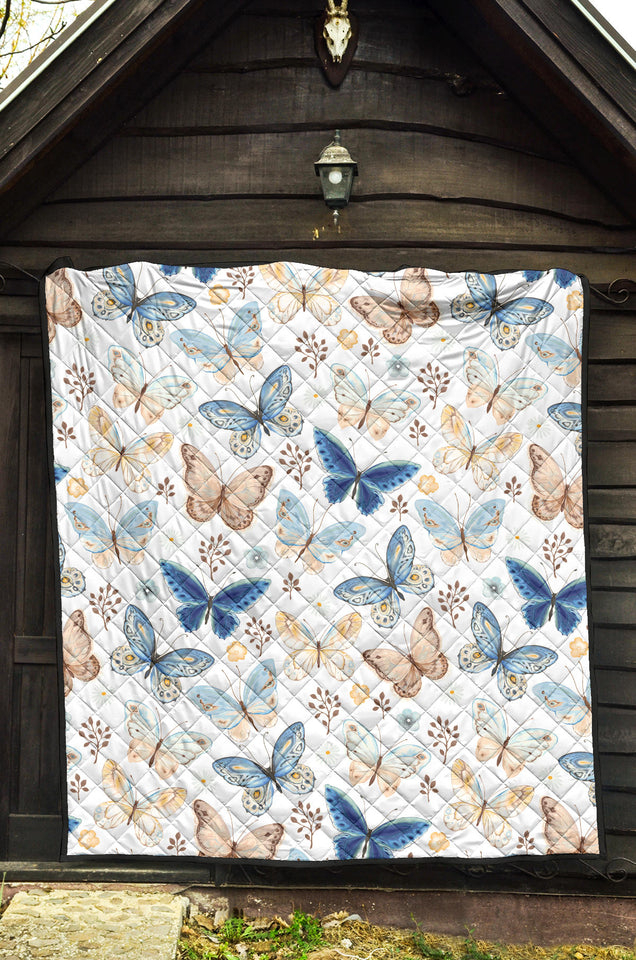 Blue Butterfly Pattern Premium Quilt